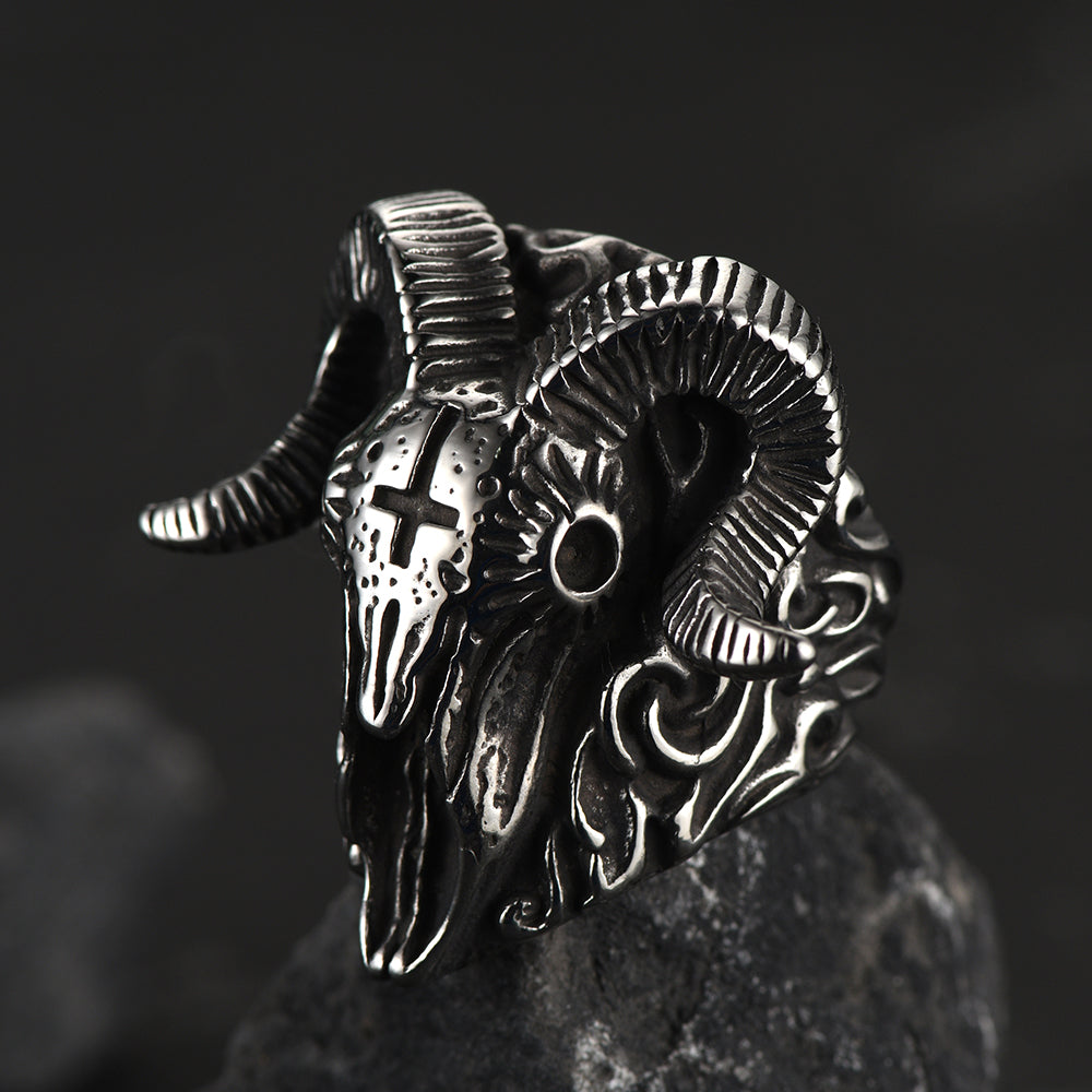 Faithheart Stainless Steel Satan Baphomet Goat Ring for