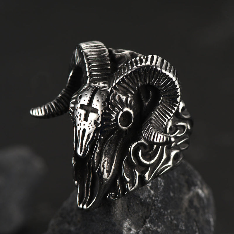 Faithheart Stainless Steel Satan Baphomet Goat Ring for