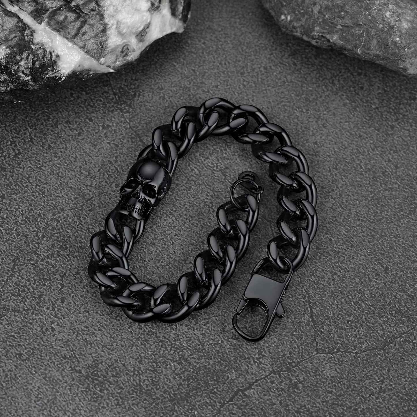 Gothic Heavy Cuban Chain Skull Bracelet for in Stainless Steel
