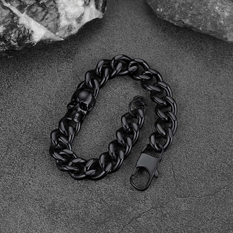 Gothic Heavy Cuban Chain Skull Bracelet for in Stainless Steel