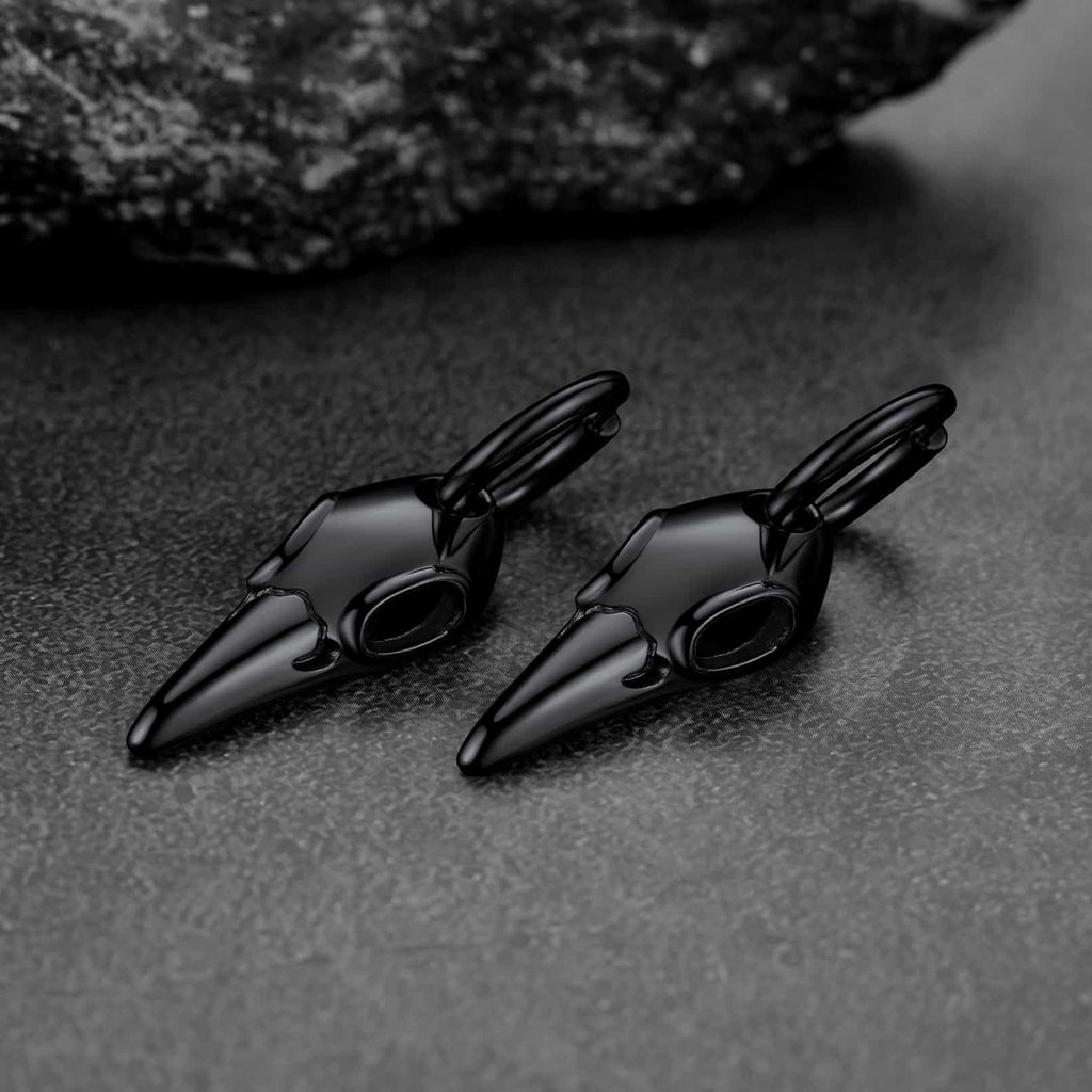 Gothic Raven Skull Dangle Hoop Earrings for