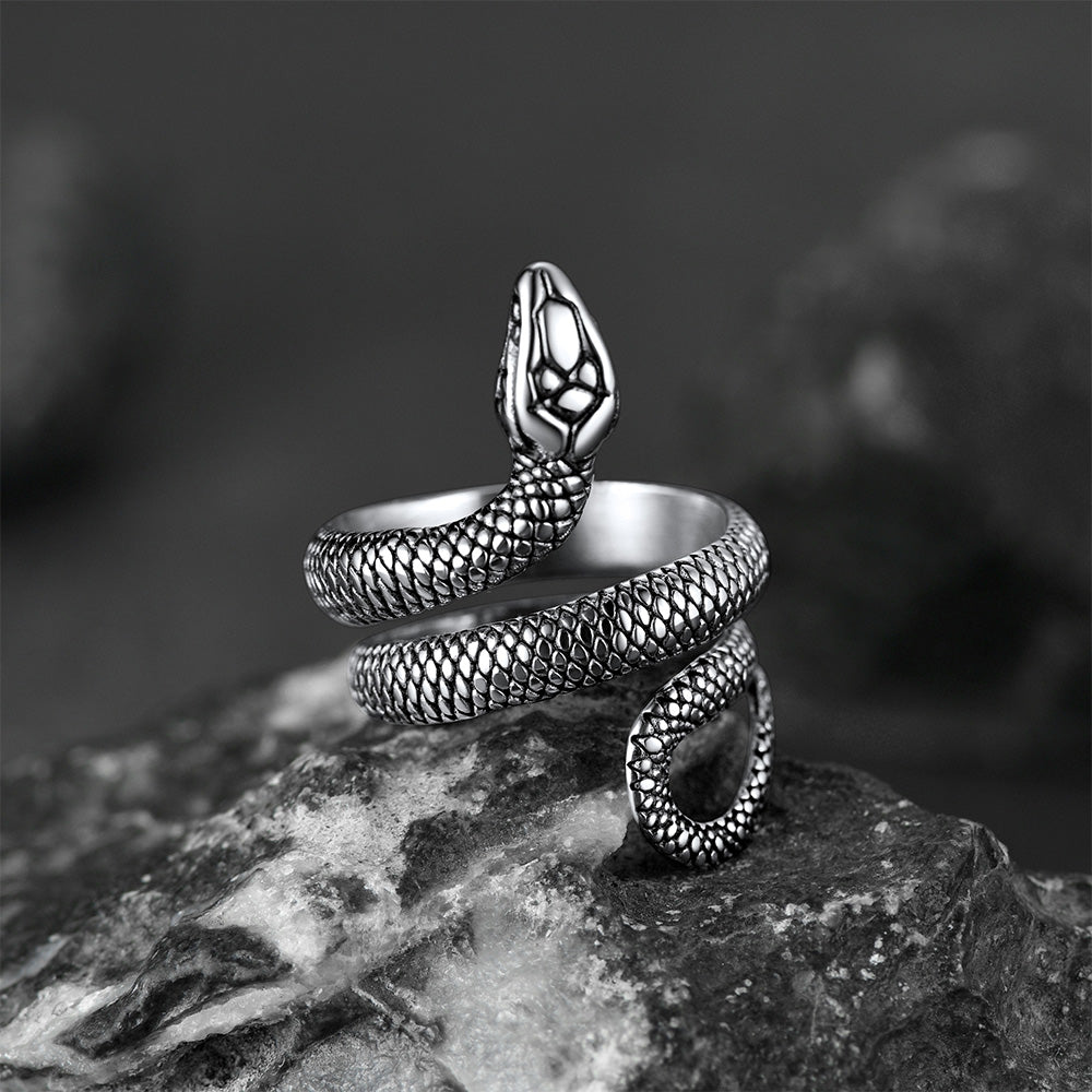 Punk Coiled Snake Stainless Steel Ring for