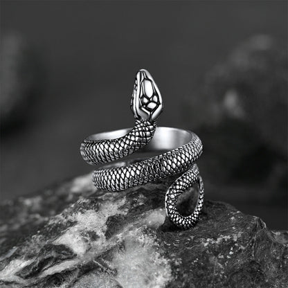 Punk Coiled Snake Stainless Steel Ring for
