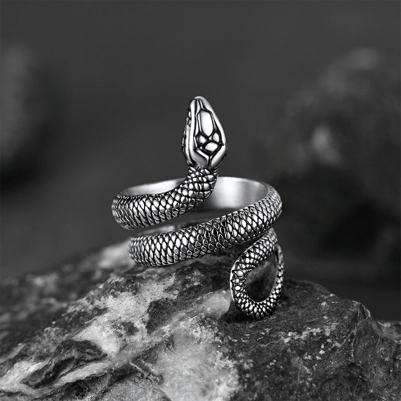 Punk Coiled Snake Stainless Steel Ring for