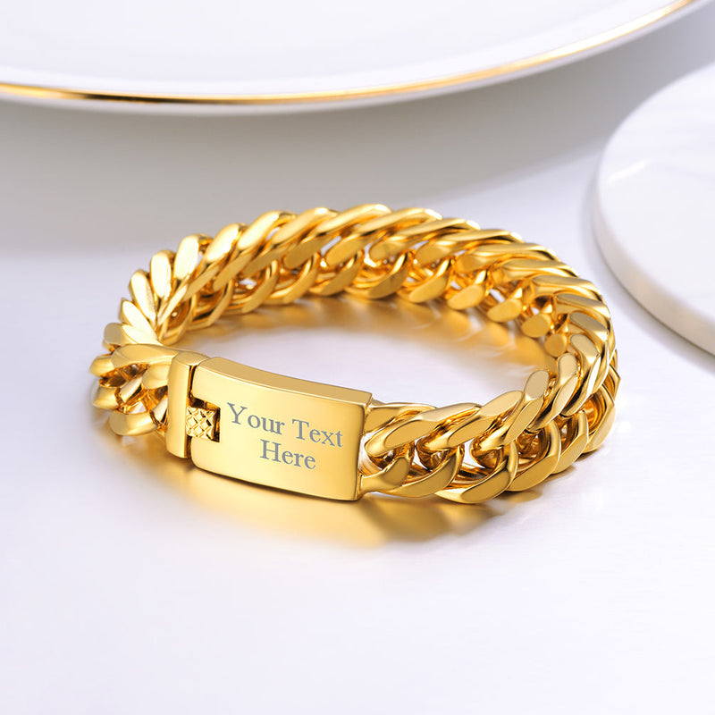 Custom Id Engraved Miami Cuban Link Chain Bracelet for