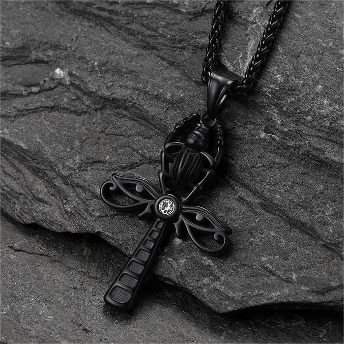 Egyptian Scarab Ankh Cross Necklace for