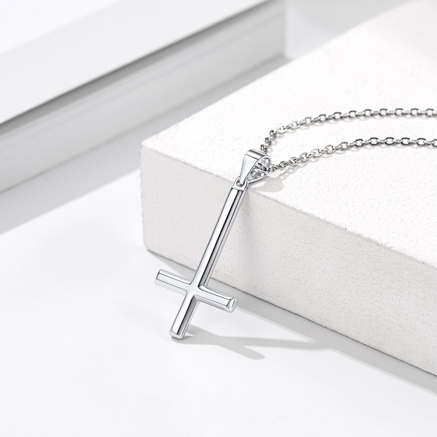 925 Sterling Silver Upside Down Inverted Cross Necklace for
