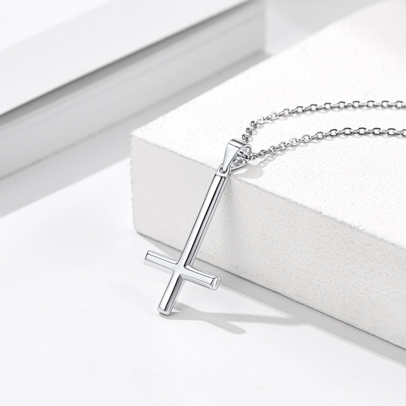925 Sterling Silver Upside Down Inverted Cross Necklace for