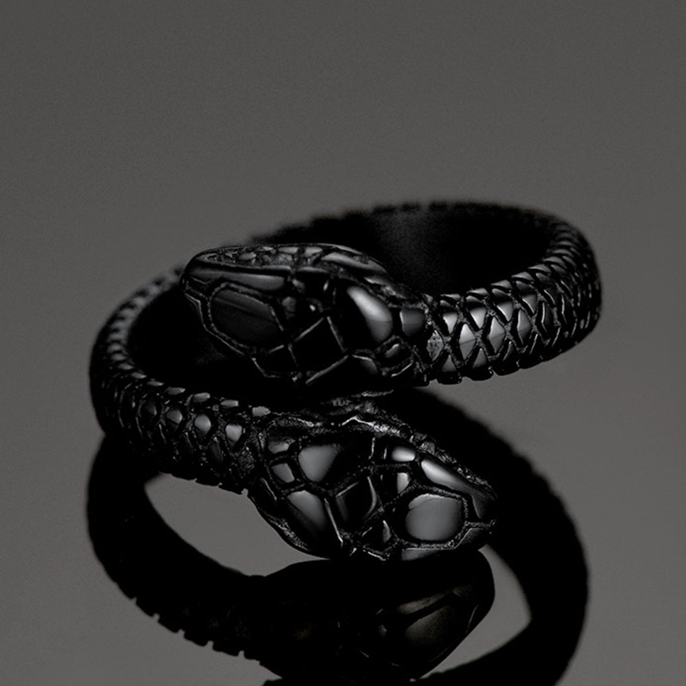 Biker Double Head Snake Stainless Steel Ring for