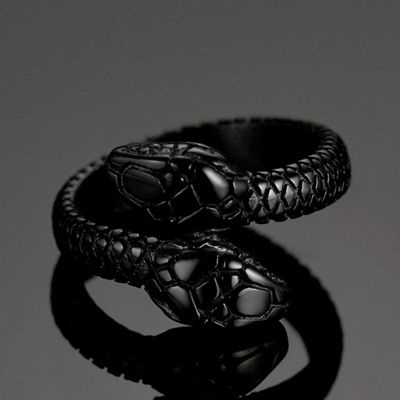Biker Double Head Snake Stainless Steel Ring for