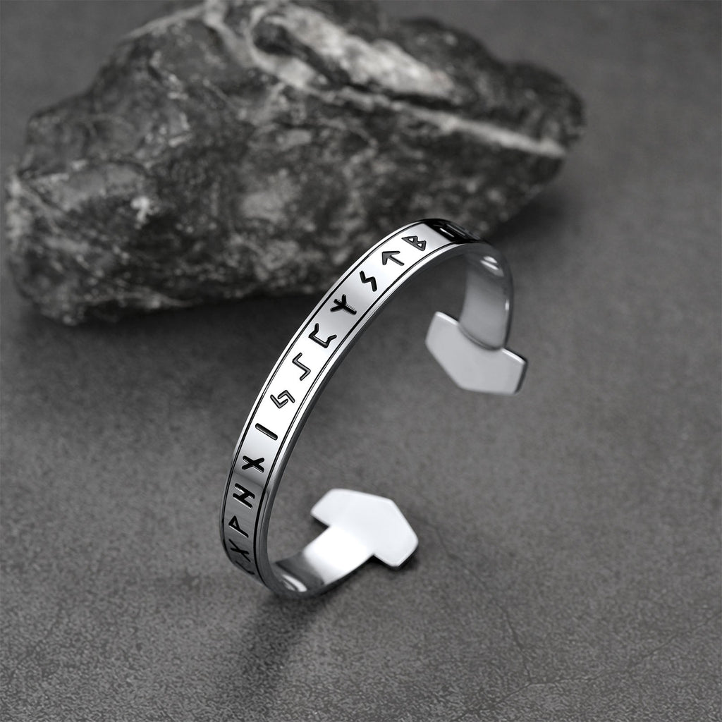 Faithheart Viking Futhark Runes Cuff Bracelet for