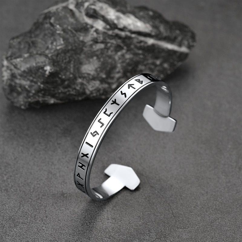 Faithheart Viking Futhark Runes Cuff Bracelet for