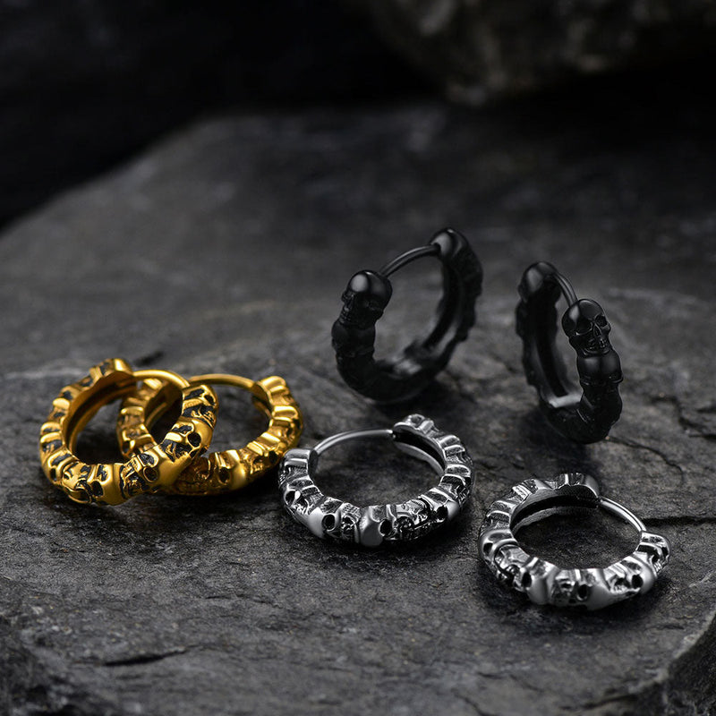 Gothic Skull Huggie Hoop Earrings for