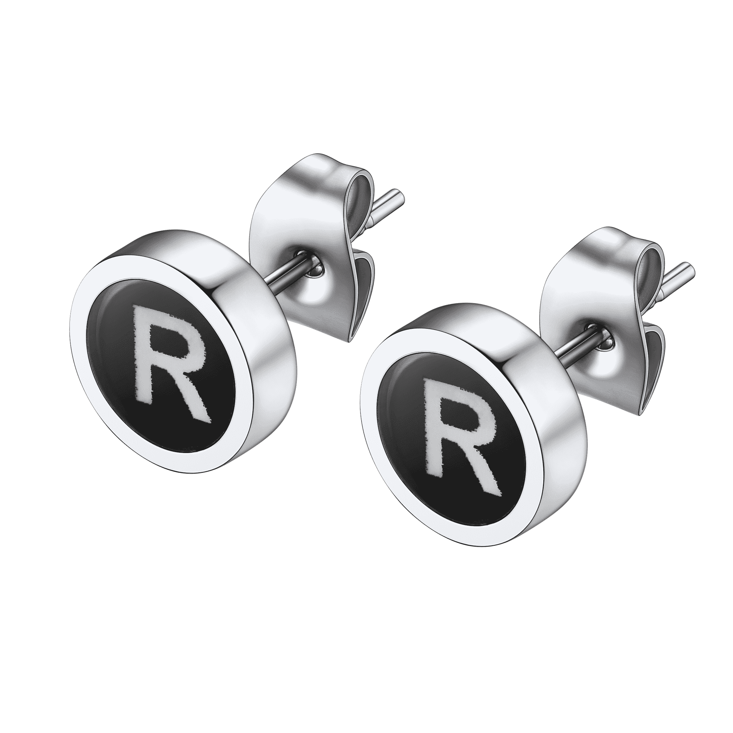 Personalized Black Enamel Initial Letter Stud Earrings for