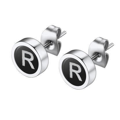 Personalized Black Enamel Initial Letter Stud Earrings for