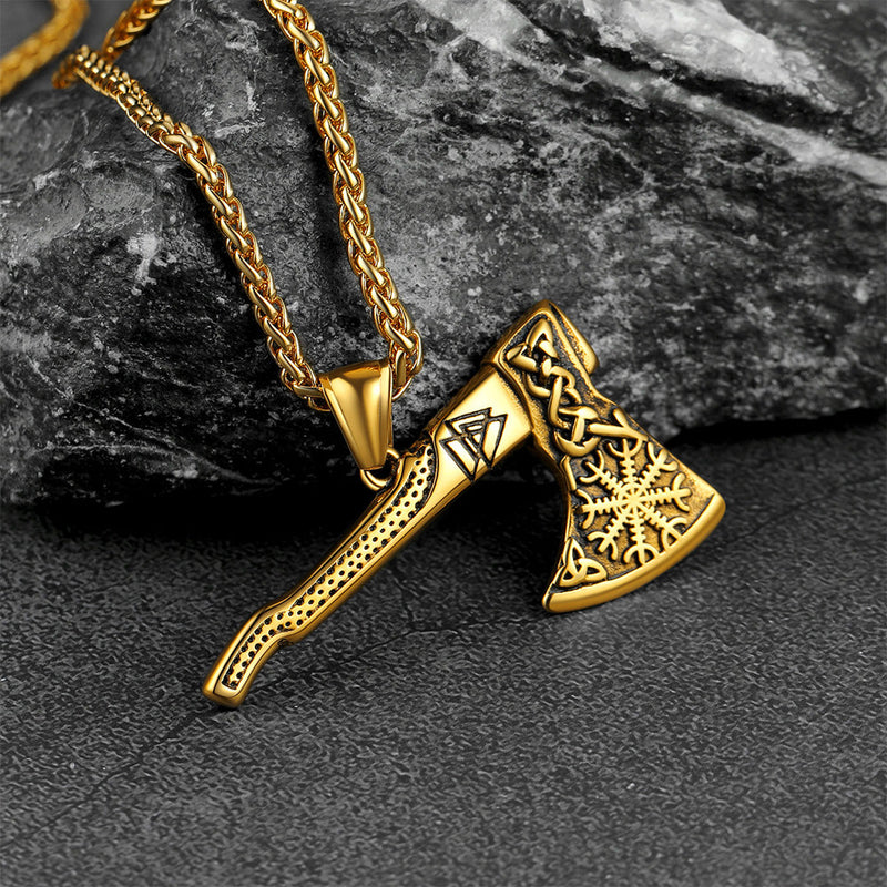 Norse Viking Axe Necklace With Compass for