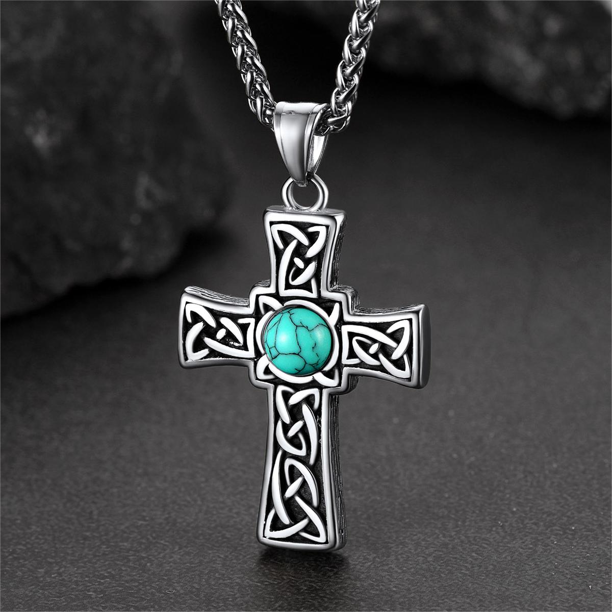 Turquoise Celtic Cross Pendant Necklace for