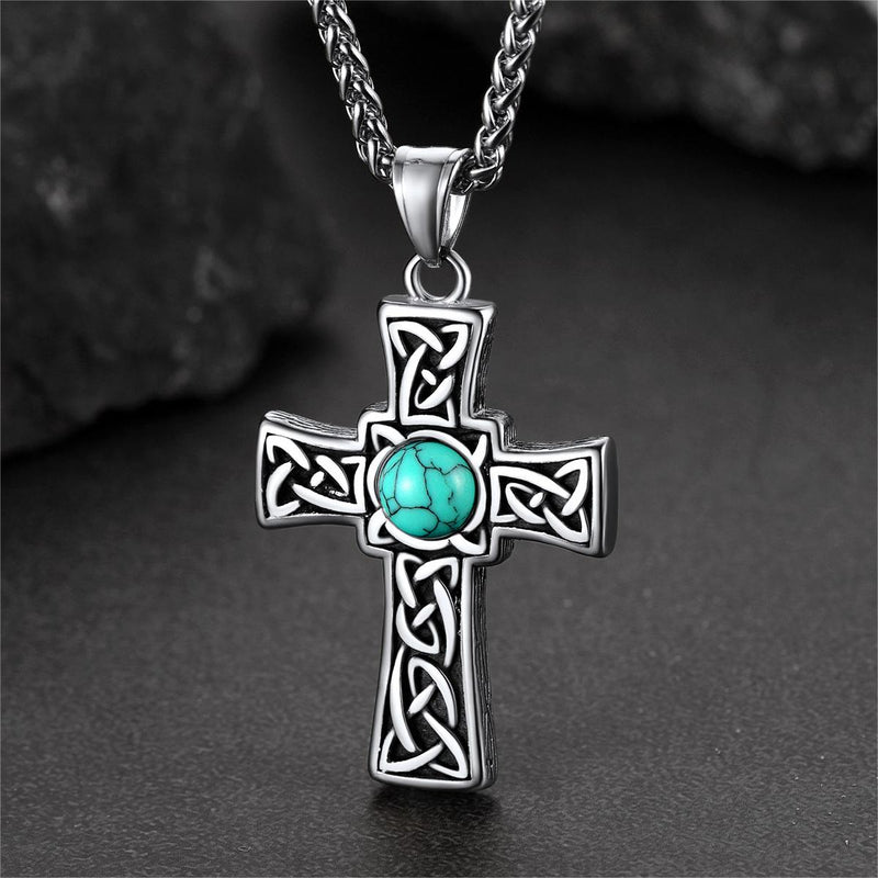 Turquoise Celtic Cross Pendant Necklace for