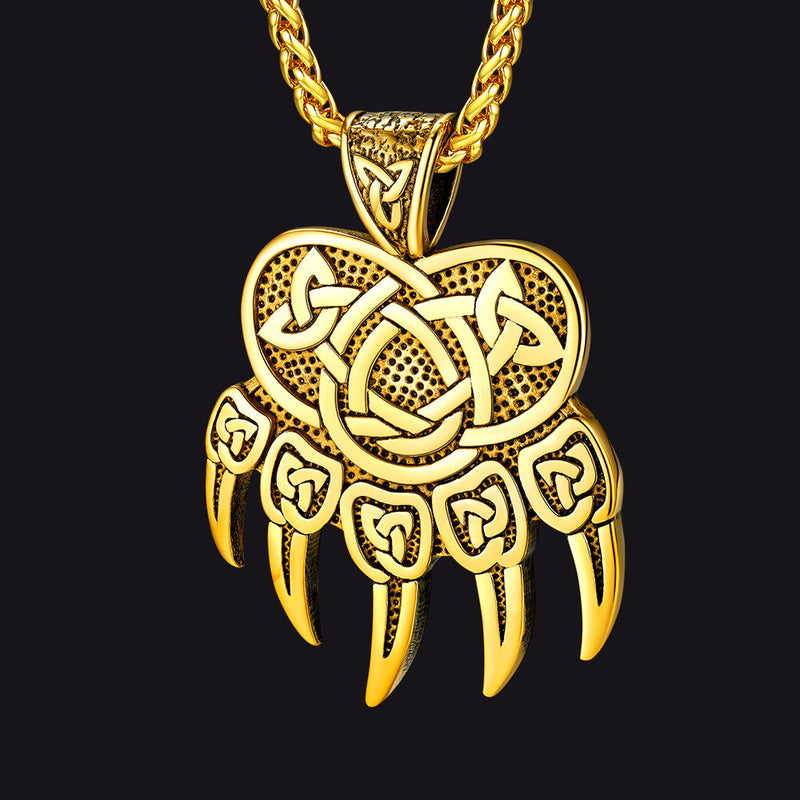 Viking Bear Paw Necklace With Celtic Knot for