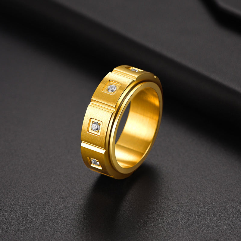 Flash Zircon Rotatable Fidget Ring for Anxiety Stainless Steel