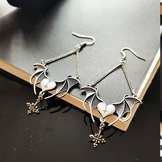 Heart Bat Wing Earrings