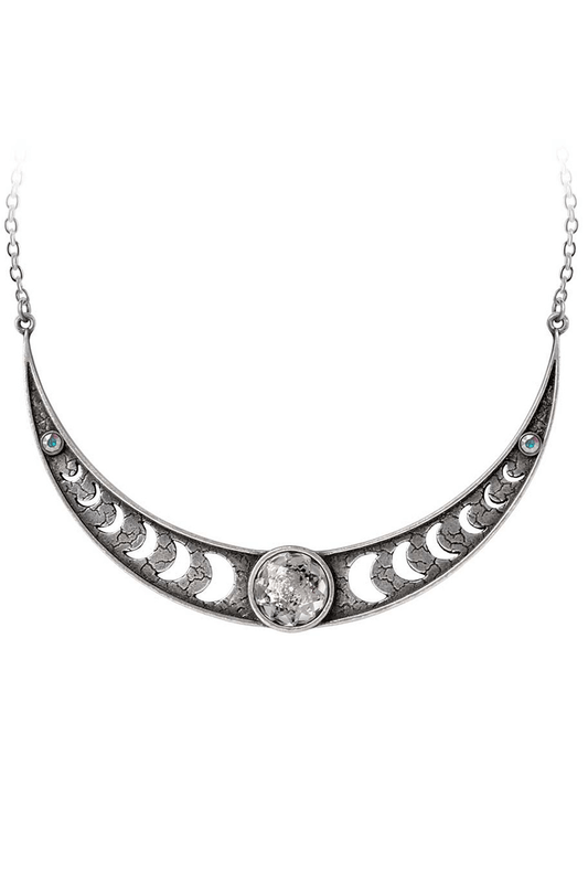 Edgy Crescent Moon Phases Necklace With Crystals