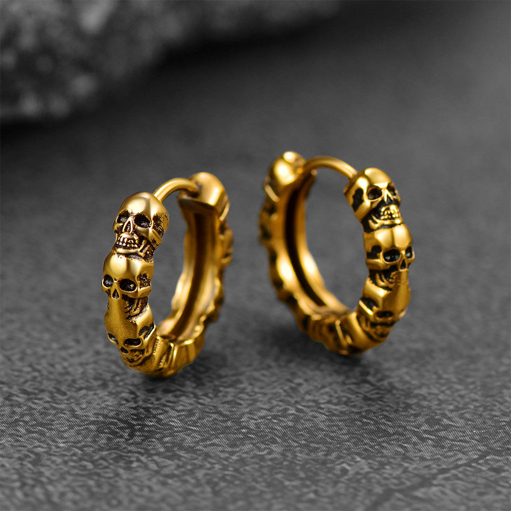 Gothic Skull Huggie Hoop Earrings for