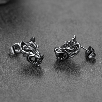Viking Wolf Stud Earrings for