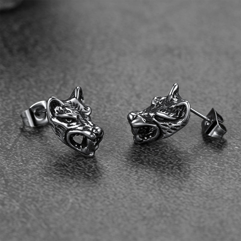 Viking Wolf Stud Earrings for
