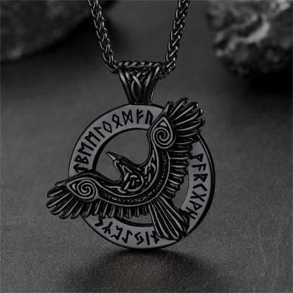 Viking Odin's Raven Necklace for With Runes