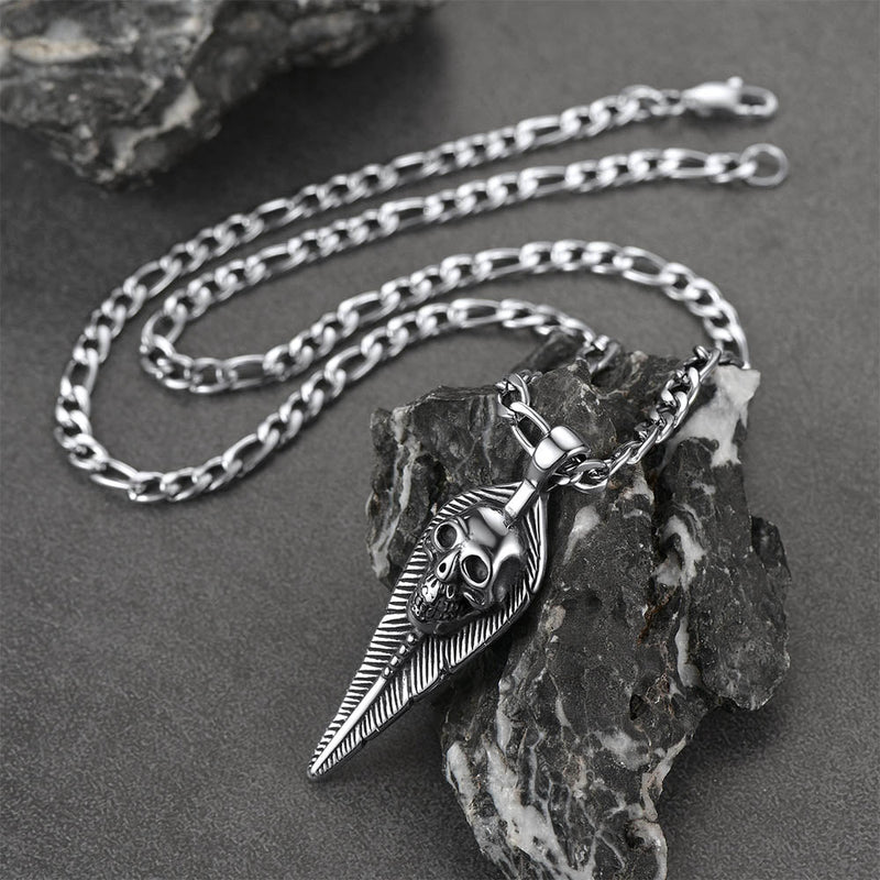Punk Leaves Skull Pendant Necklace for