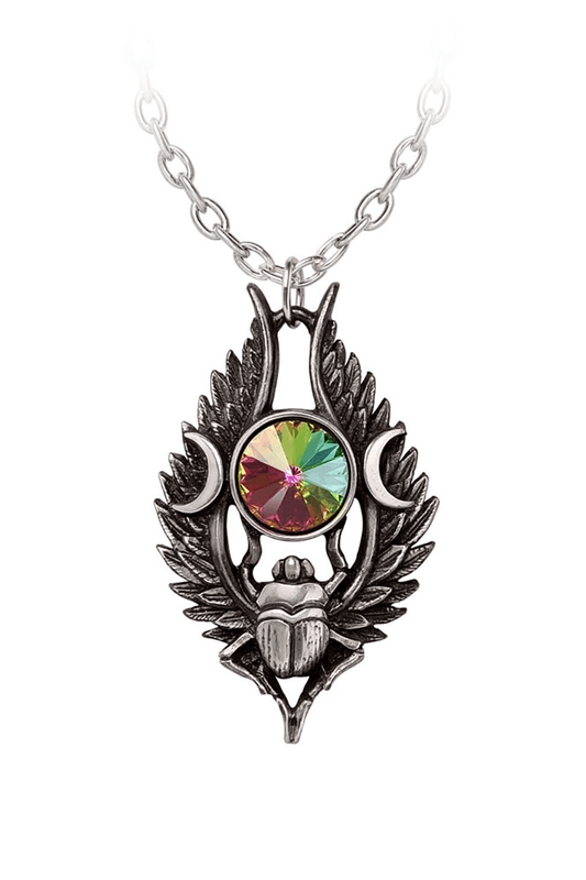 Egyptian Scarab Pendant With Crystal and Moon Motifs