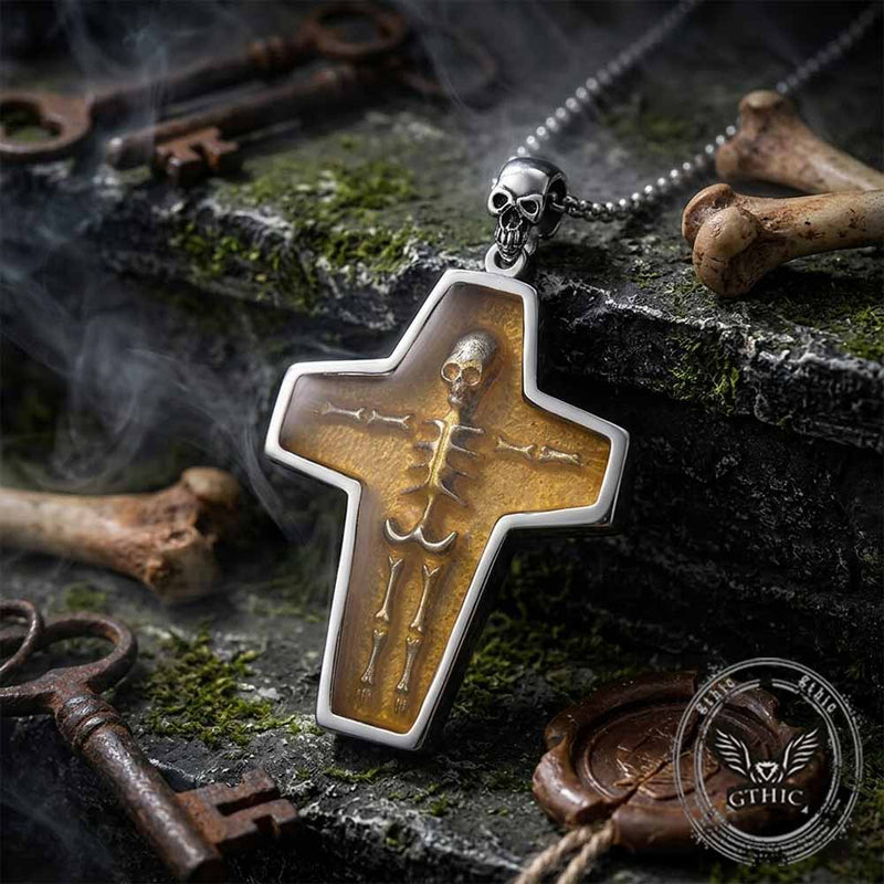 Egyptian Mummy Skull Stainless Steel Cross Pendant