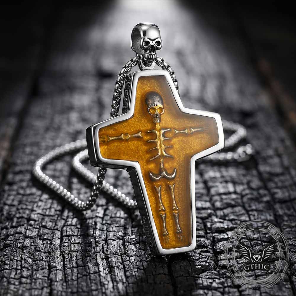 Egyptian Mummy Skull Stainless Steel Cross Pendant