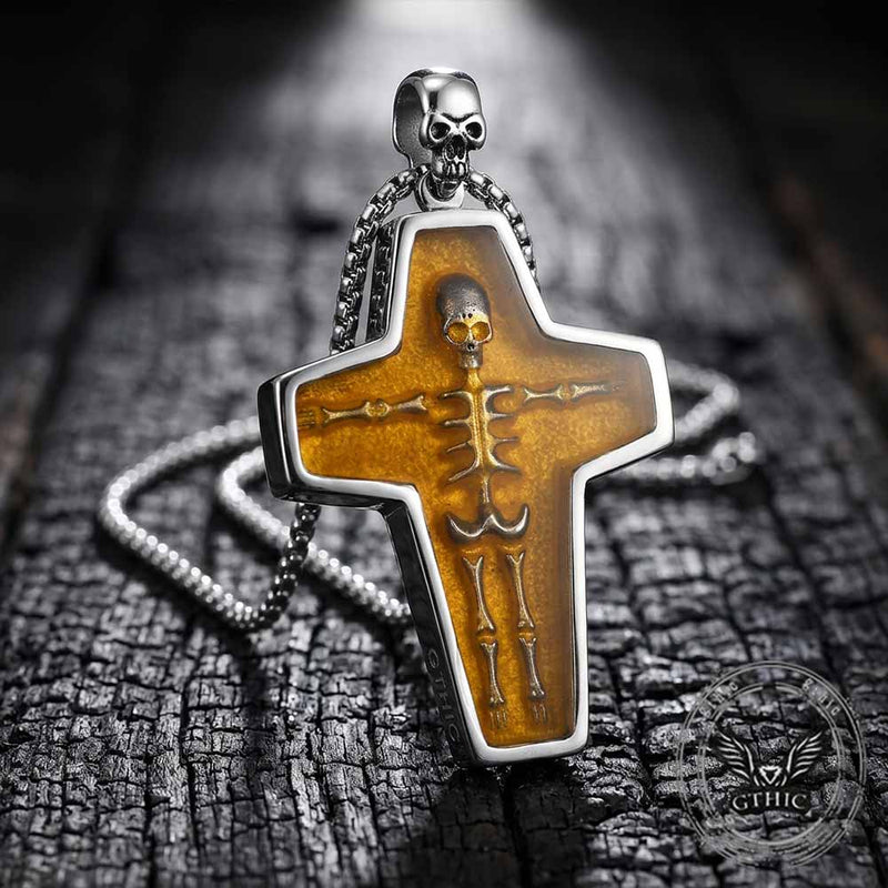 Egyptian Mummy Skull Stainless Steel Cross Pendant