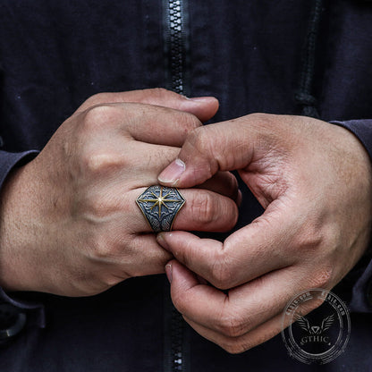 8 Point Star Stainless Steel Ring