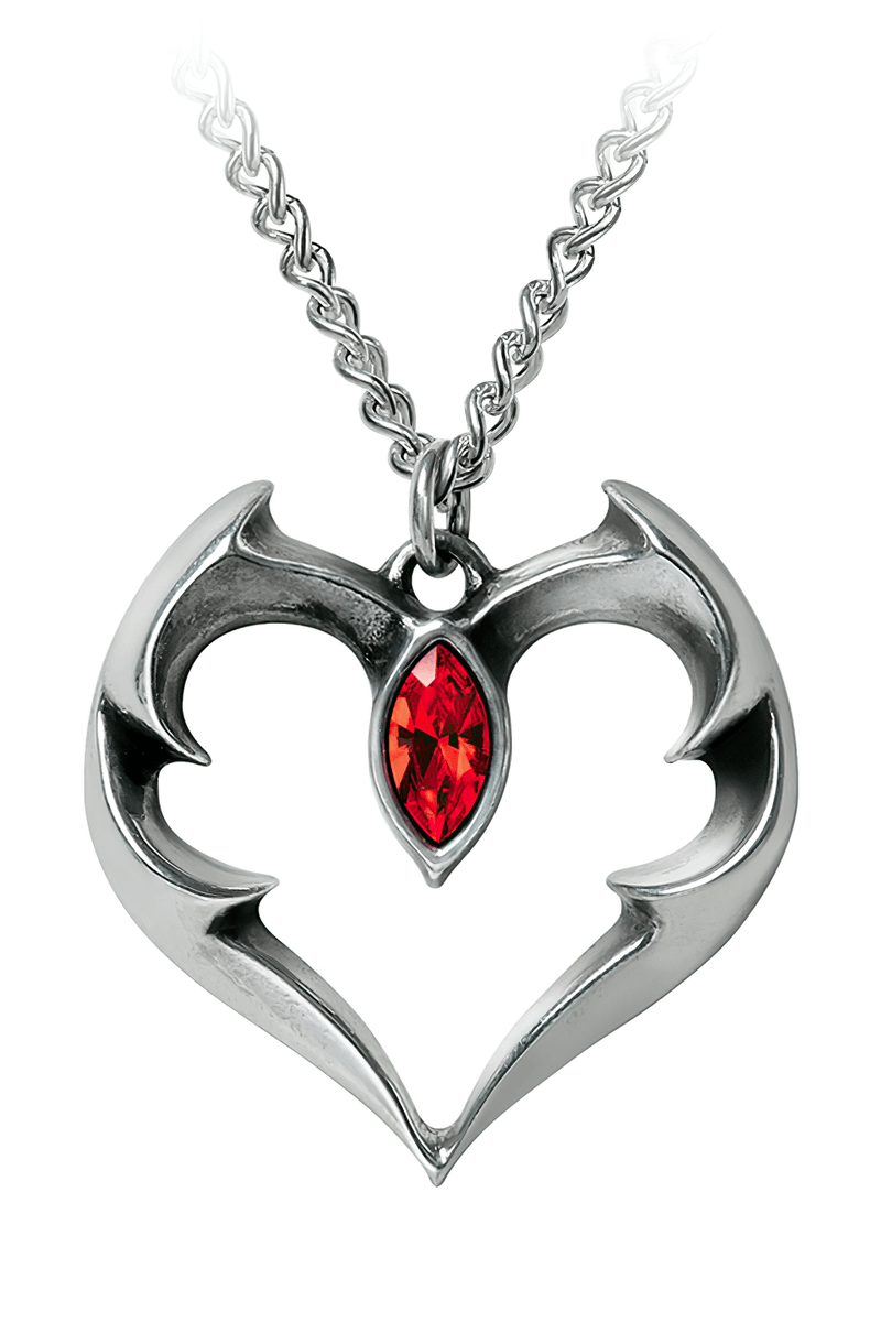 Bat Heart Pendant With Red Swarovski Crystal