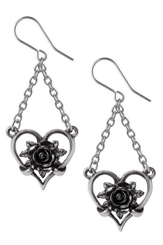 Gothic Earrings With Black Rose Design