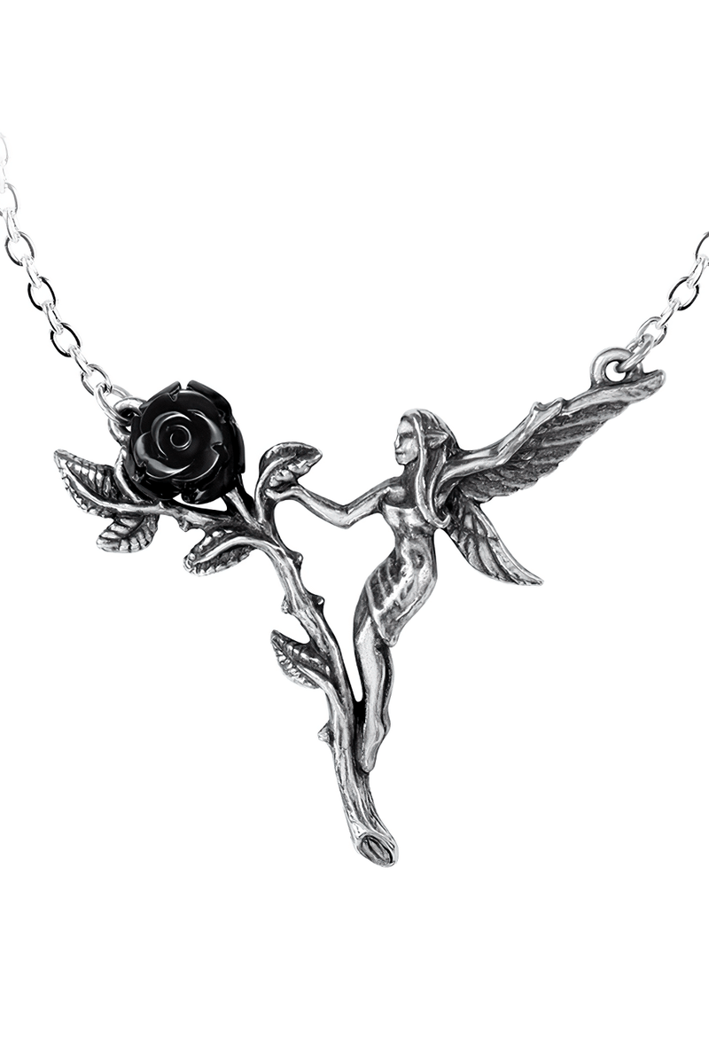 Gothic Fairy Rose With Wings Necklace