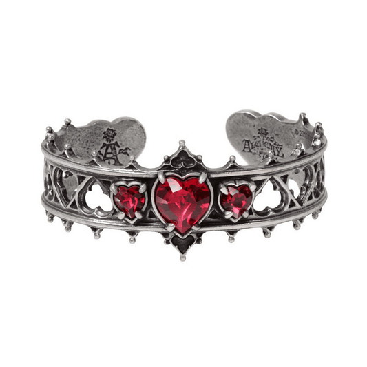 Elizabethan Pewter Bracelet With Ruby Austrian Hearts