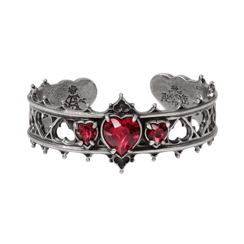 Elizabethan Pewter Bracelet With Ruby Austrian Hearts