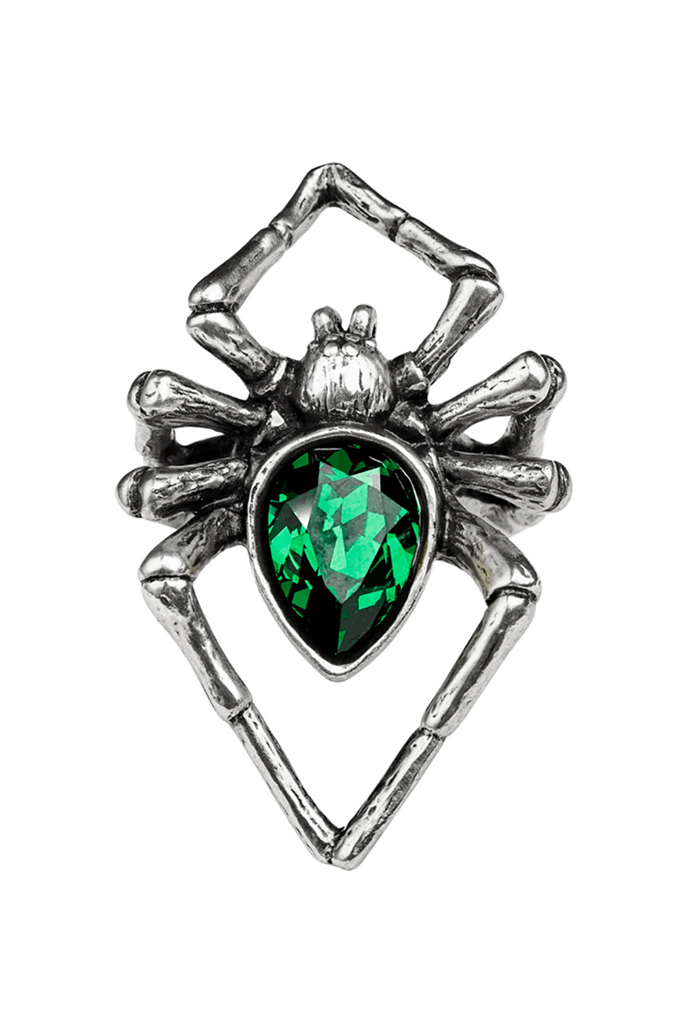 Emerald Spider Ring - Gothic Venomous Pewter With Crystal