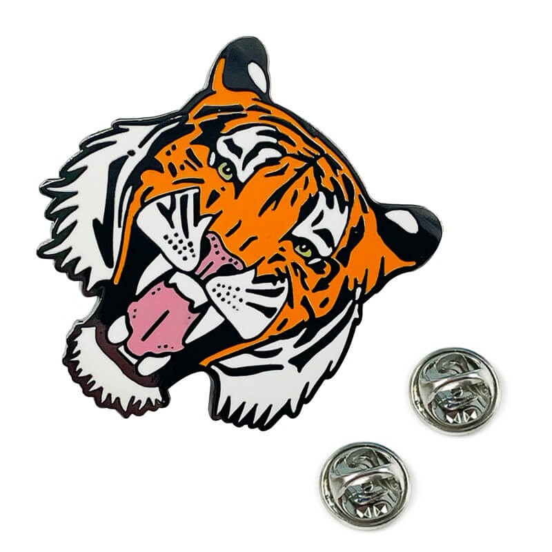 Enamelled Tiger Head Alloy Brooch