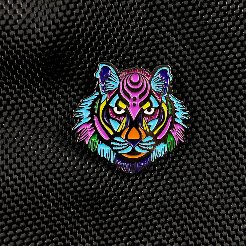 Enamelled Tiger Head Alloy Brooch