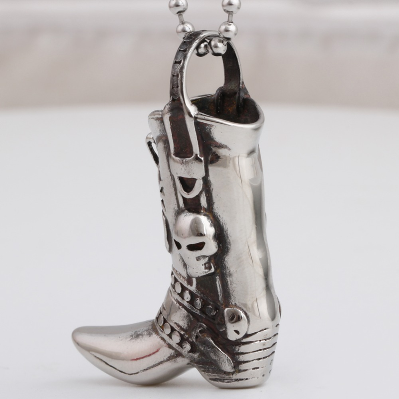 Engraved With Skull Boot Pendant Necklace / Rock Style Stainless Steel Jewelry