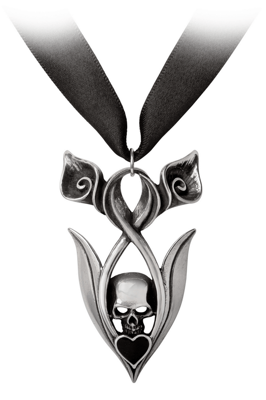 "eternal Peace" Skull and Lily Pendant With Satin Ribbon