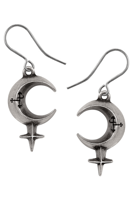 Eve Crescent Moon Earrings With Lilith Sigil Pendant