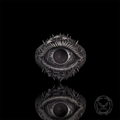 Evil Eye Skull Sterling Silver Hardcore Biker Ring