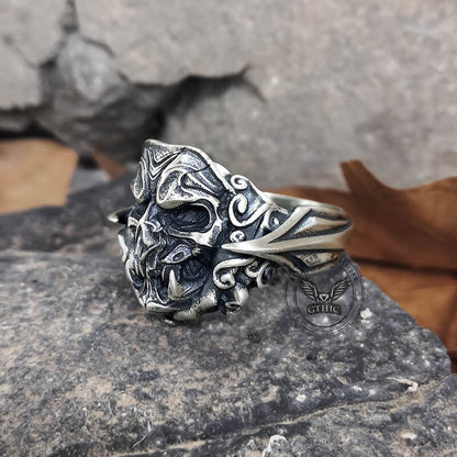 Evil Fangs Mask Sterling Silver Skull Ring