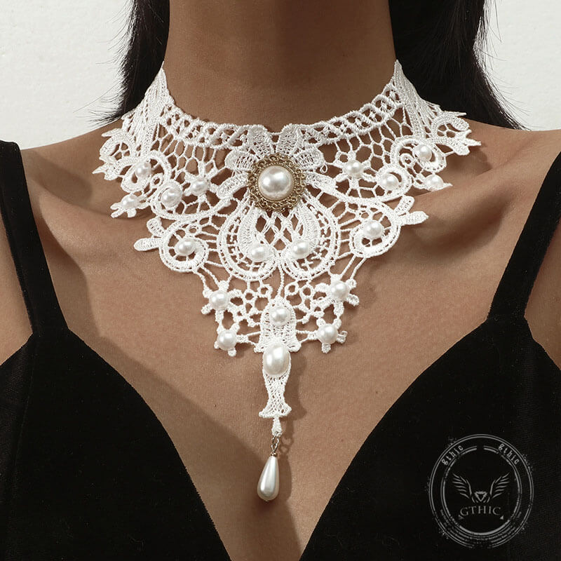 Exaggerated Hollow Lace Beads Gothic Choker Necklace